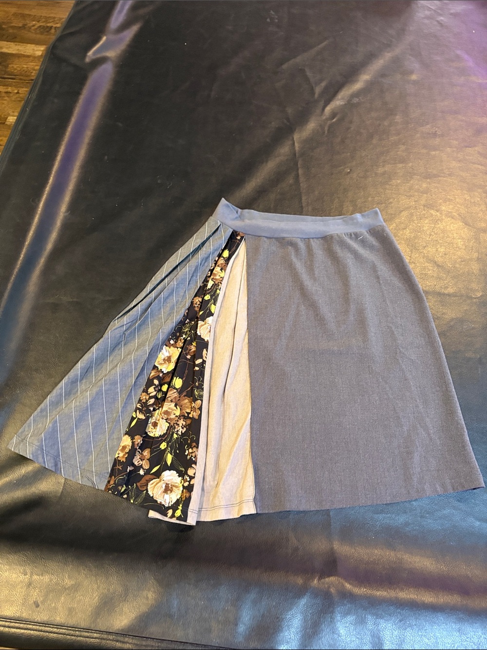 Free People Patchwork Midi Skirt in Blue with Floral Panel